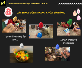 Trung tâm có các hoạt động ngoại khóa, cùng nhau trang trí thiệp hoặc trang trí các món quà theo mùa, tạo cho học viên môi trường ấp ám, thân thiện và thoải mái như khi ở nhà