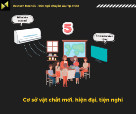 Cơ sở vật chất mới, đầy đủ tiện nghi, phòng học được trang bị ti vi màn hình lớn, máy lạnh,…